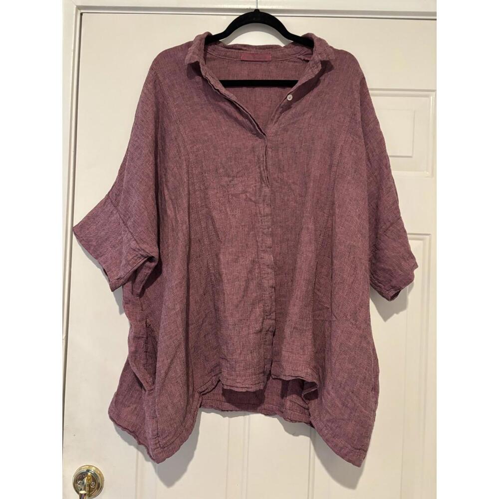 cut loose Oversized Button-Down Linen Blend Shirt in Dusty Mauve